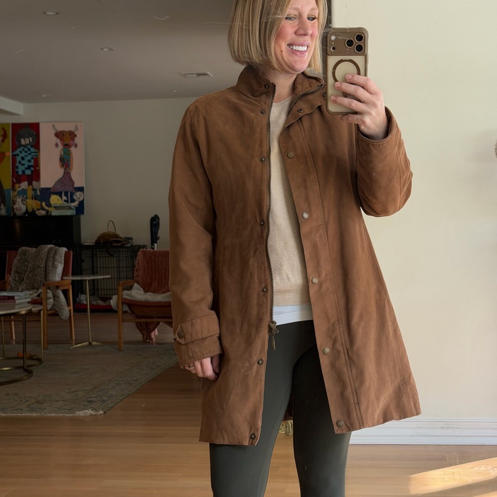 Barbour Size 10 Medium Length Brown Tan Coat Waxed Jacket Women Waterproof